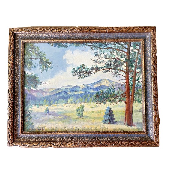 Vintage Mountains Wooded Landscape Oil Painting Framed 12"x16" Signed - Picture 2 of 12